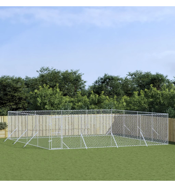 Chenil d'extérieur pour chiens argenté 8x8x2 m acier galvanisé | Mobilier & Déco