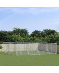 Chenil d'extérieur pour chiens argenté 8x8x2 m acier galvanisé | Mobilier & Déco