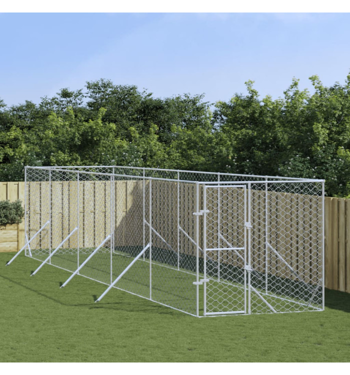 Chenil d'extérieur pour chiens argenté 2x10x2 m acier galvanisé | Mobilier & Déco