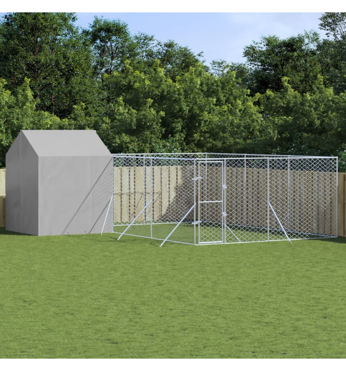 Chenil d'extérieur pour chiens avec toit argenté 6x6x2,5 m | Mobilier & Déco