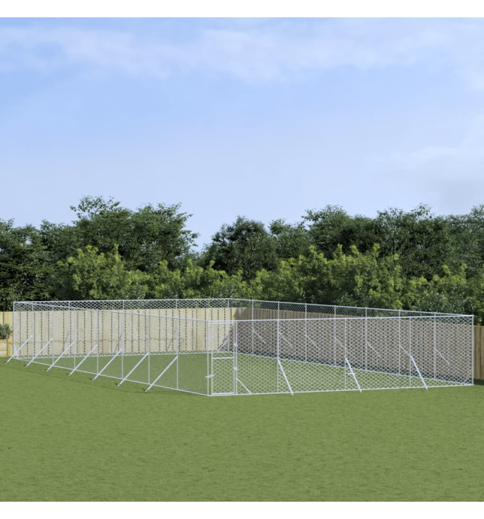 Chenil d'extérieur pour chiens argenté 8x16x2 m acier galvanisé | Mobilier & Déco