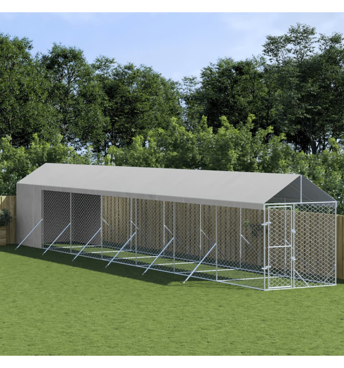 Chenil d'extérieur pour chiens avec toit argenté 2x14x2,5 m | Mobilier & Déco
