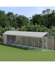 Chenil d'extérieur pour chiens avec toit argenté 2x14x2,5 m | Mobilier & Déco
