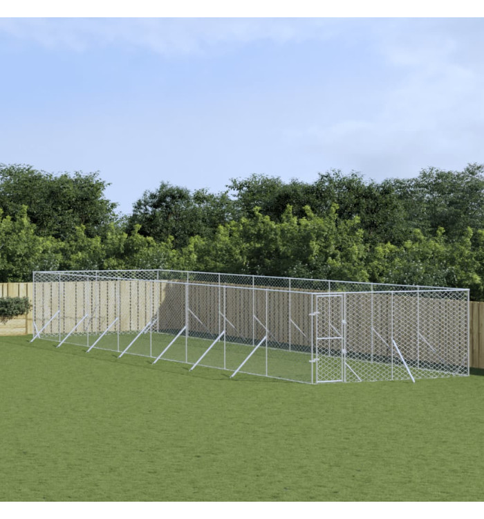 Chenil d'extérieur pour chiens argenté 4x16x2 m acier galvanisé | Mobilier & Déco