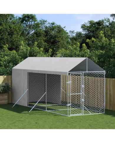 Chenil d'extérieur pour chiens avec toit argenté 2x6x2,5 m | Mobilier & Déco