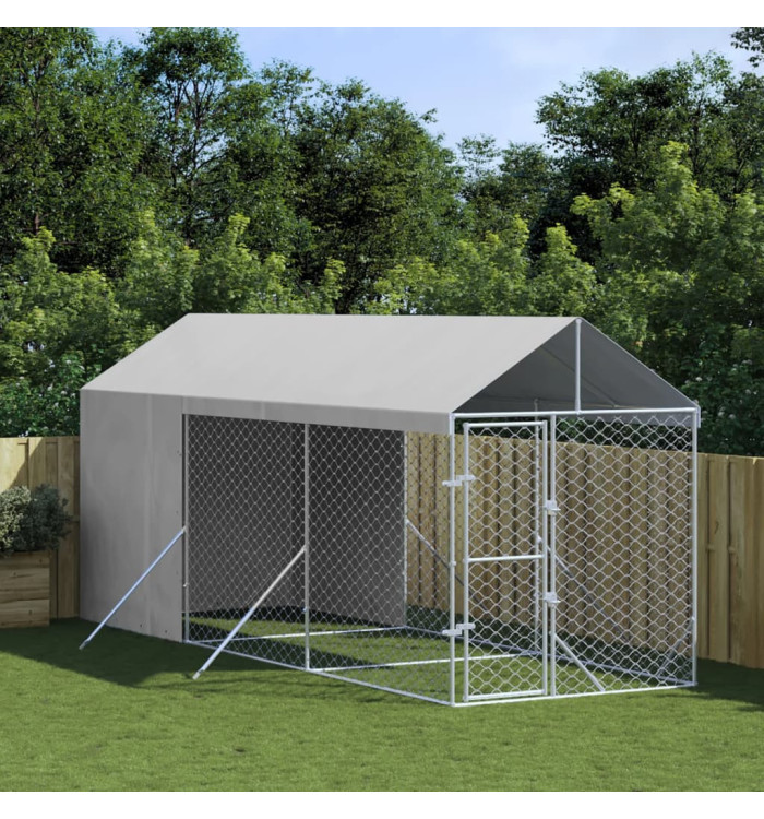 Chenil d'extérieur pour chiens avec toit argenté 2x6x2,5 m | Mobilier & Déco