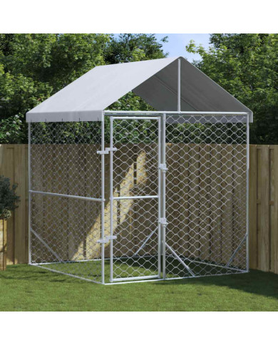 Chenil d'extérieur pour chiens avec toit argenté 2x2x2,5 m | Mobilier & Déco