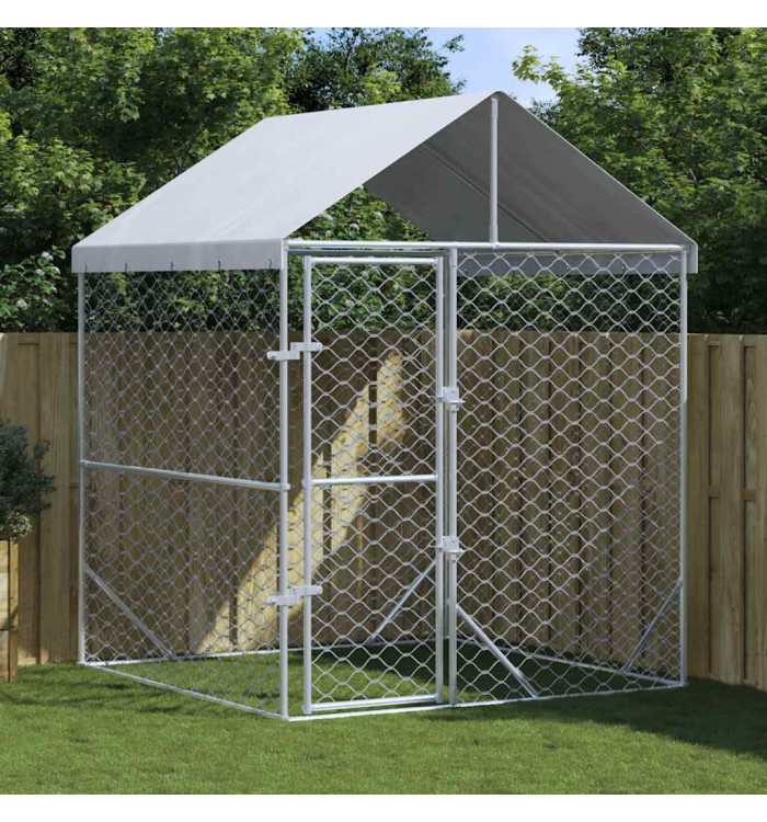 Chenil d'extérieur pour chiens avec toit argenté 2x2x2,5 m | Mobilier & Déco