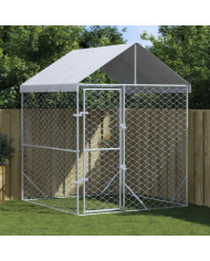 Chenil d'extérieur pour chiens avec toit argenté 2x2x2,5 m | Mobilier & Déco