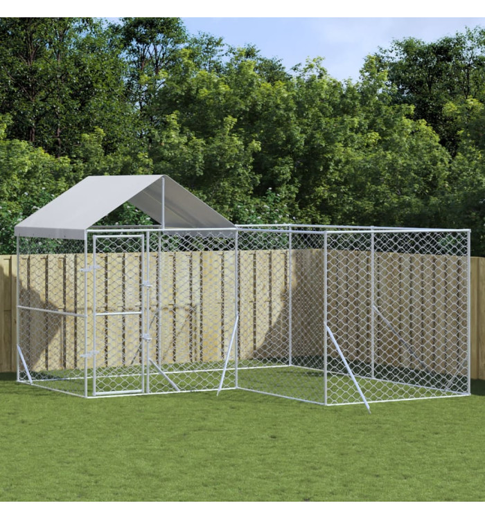 Chenil d'extérieur pour chiens avec toit argenté 4x4x2,5 m | Mobilier & Déco