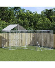 Chenil d'extérieur pour chiens avec toit argenté 4x4x2,5 m | Mobilier & Déco