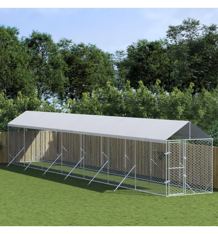 Chenil d'extérieur pour chiens avec toit argenté 2x14x2,5 m | Mobilier & Déco