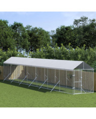 Chenil d'extérieur pour chiens avec toit argenté 2x14x2,5 m | Mobilier & Déco