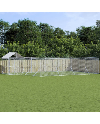 Chenil d'extérieur pour chiens avec toit argenté 10x6x2,5 m | Mobilier & Déco