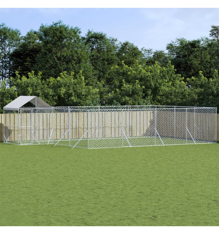 Chenil d'extérieur pour chiens avec toit argenté 10x6x2,5 m | Mobilier & Déco
