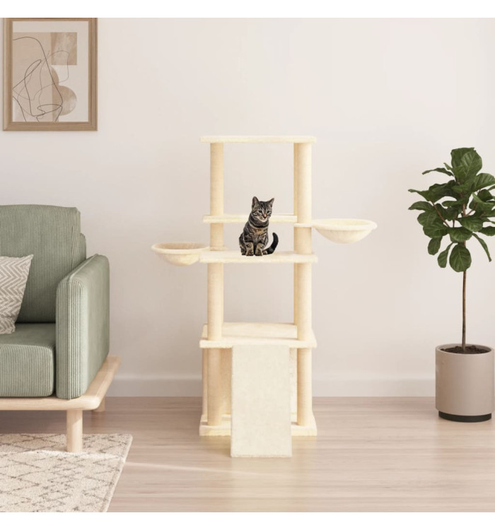 Arbre à chat avec griffoirs en sisal crème 133 cm | Mobilier & Déco