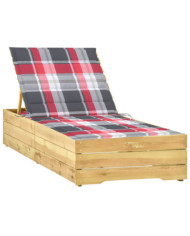 Chaise longue avec coussin carreaux rouge Bois de pin imprégné | Mobilier & Déco