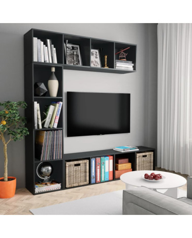 Ensemble de bibliothèque/meuble TV 3 pcs Noir 180x30x180 cm | Mobilier & Déco