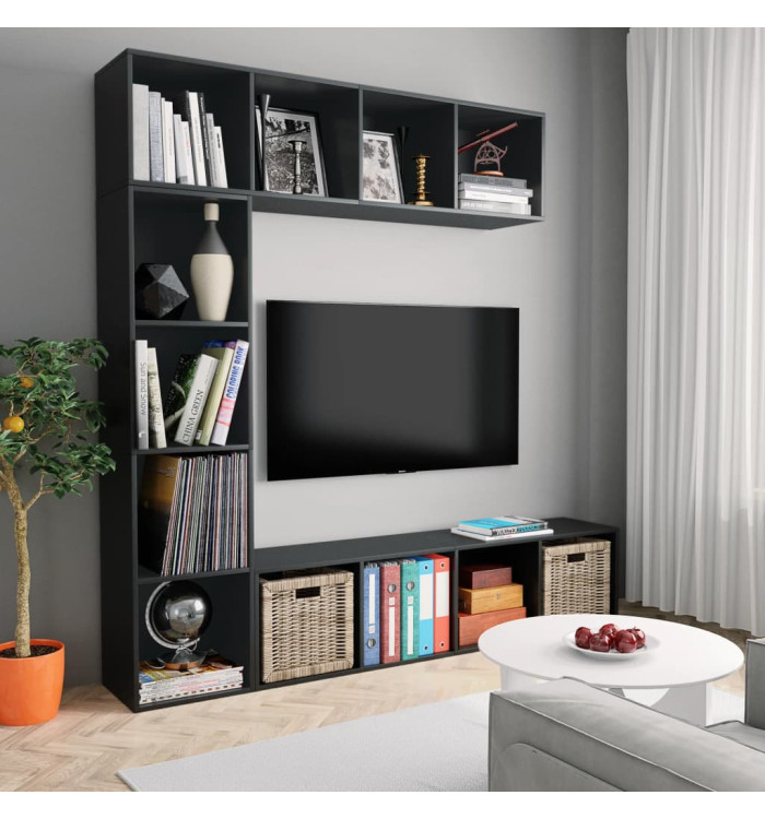 Ensemble de bibliothèque/meuble TV 3 pcs Noir 180x30x180 cm | Mobilier & Déco