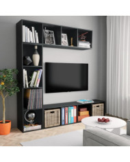 Ensemble de bibliothèque/meuble TV 3 pcs Noir 180x30x180 cm | Mobilier & Déco