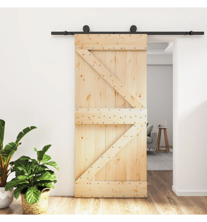 Porte coulissante et kit de quincaillerie 95x210 cm pin massif | Mobilier & Déco