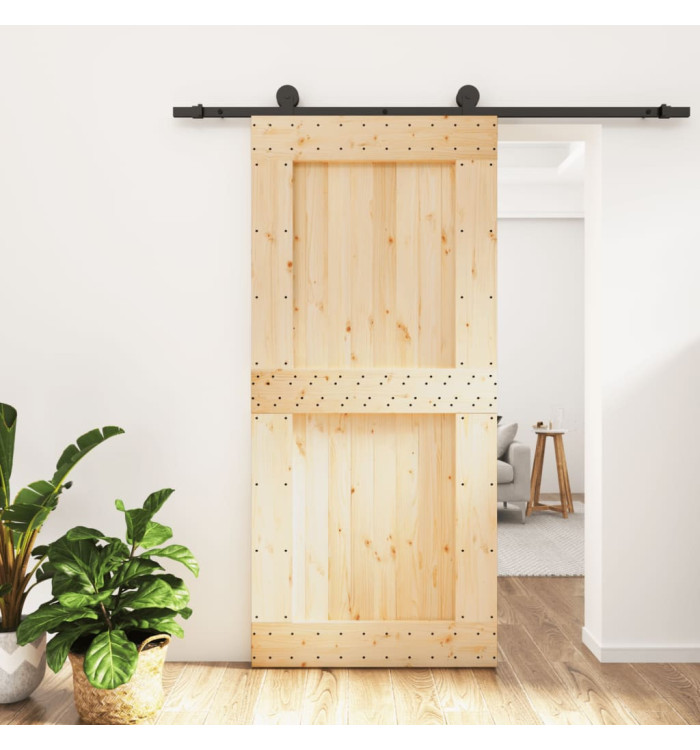 Porte coulissante et kit de quincaillerie 95x210 cm pin massif | Mobilier & Déco