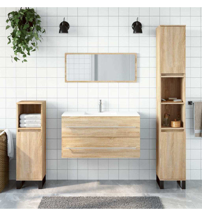 Armoire de bain avec miroir chêne sonoma bois d'ingénierie | Mobilier & Déco