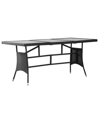 Table de jardin noir 170x80x74 cm résine tressée | Mobilier & Déco