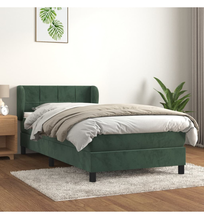 Sommier à lattes de lit avec matelas Vert foncé 90x190 cm | Mobilier & Déco