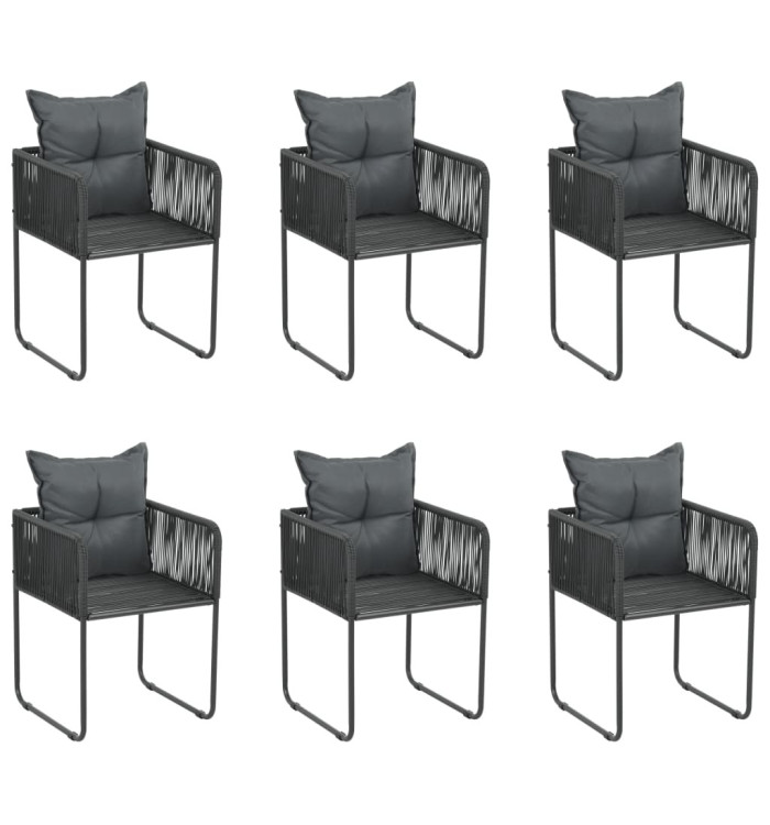 Chaises d'extérieur lot de 6 avec oreillers Résine tressée Noir | Mobilier & Déco