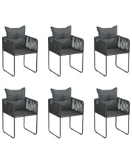 Chaises d'extérieur lot de 6 avec oreillers Résine tressée Noir | Mobilier & Déco