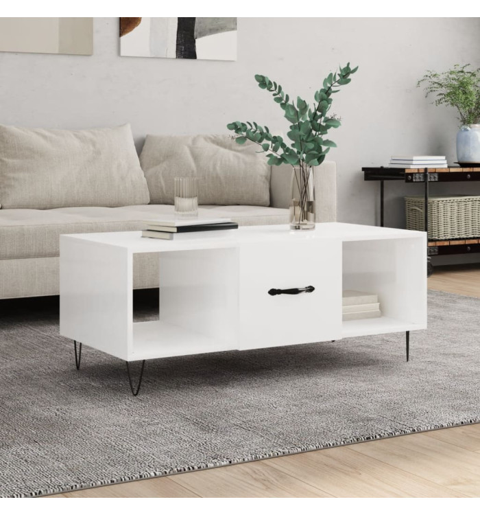 Table basse Blanc brillant 102x50x40 cm Bois d'ingénierie | Mobilier & Déco