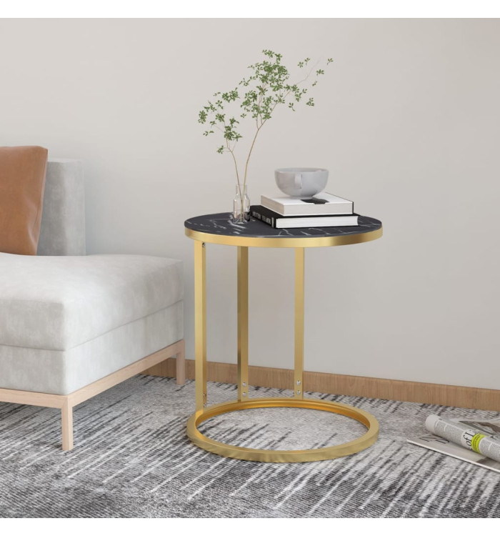 Table d'appoint Doré et marbre noir 45 cm Verre trempé | Mobilier & Déco