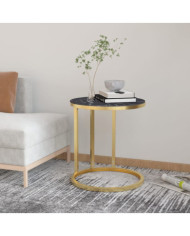 Table d'appoint Doré et marbre noir 45 cm Verre trempé | Mobilier & Déco