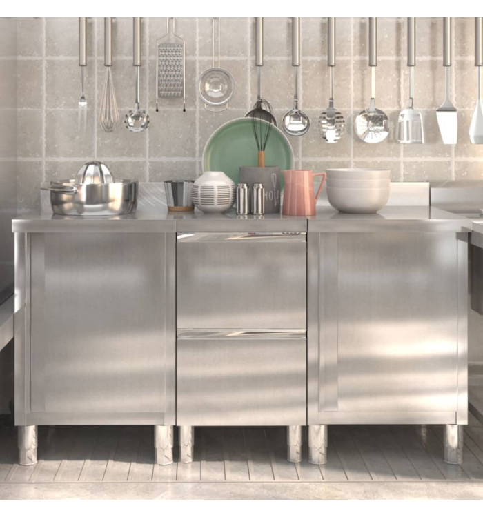Armoires de cuisine commerciale 3 pcs Acier inoxydable | Mobilier & Déco