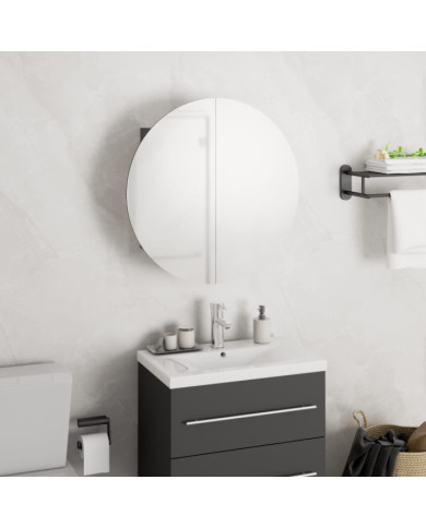 Armoire de salle de bain miroir rond et LED Gris 40x40x17,5 cm | Mobilier & Déco