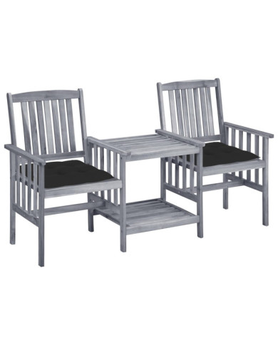 Chaises de jardin avec table à thé et coussins Acacia solide | Mobilier & Déco