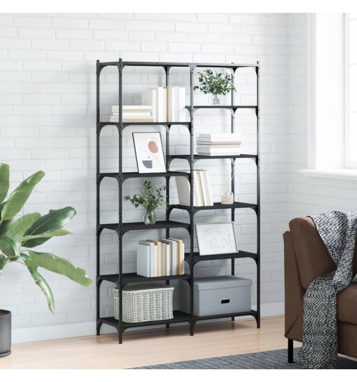 Bibliothèque noir 100x32x170 cm bois d'ingénierie et fer | Mobilier & Déco