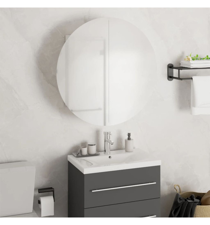 Armoire de salle de bain miroir rond et LED Blanc 47x47x17,5 cm | Mobilier & Déco