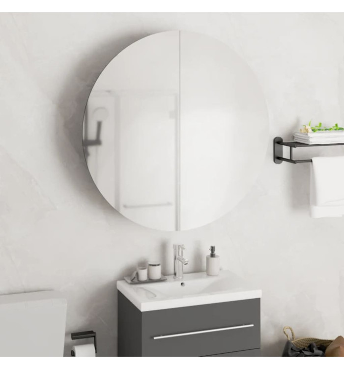 Armoire de salle de bain miroir rond et LED Noir 54x54x17,5 cm | Mobilier & Déco