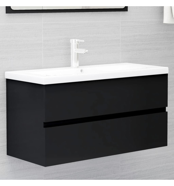 Armoire d'évier avec lavabo intégré Noir Bois d'ingénierie | Mobilier & Déco