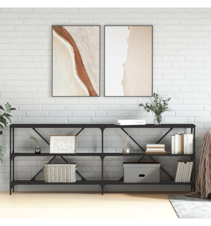 Table console noir 200x30x75 cm bois d'ingénierie et fer | Mobilier & Déco
