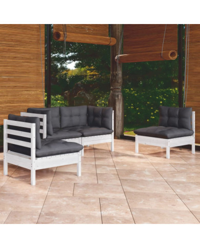 Salon de jardin 4 pcs avec coussins bois de pin massif | Mobilier & Déco