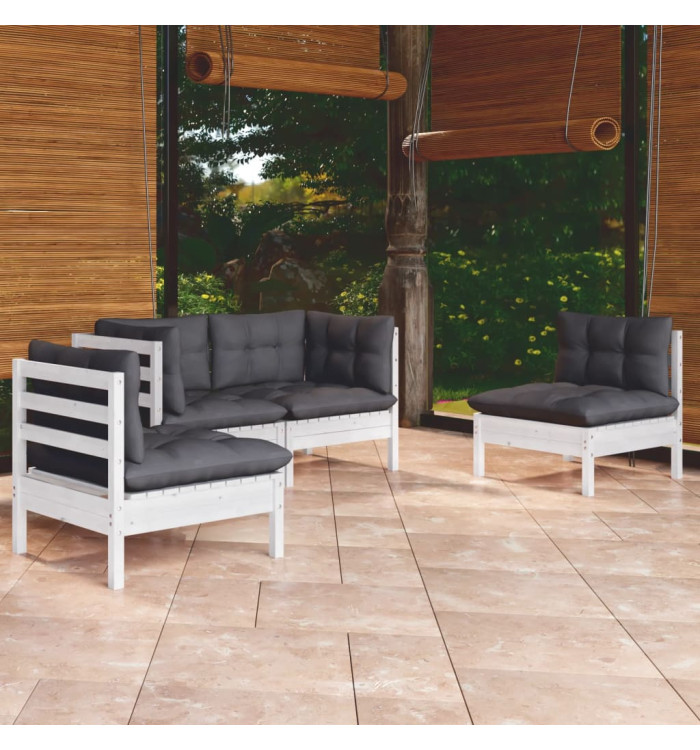 Salon de jardin 4 pcs avec coussins bois de pin massif | Mobilier & Déco