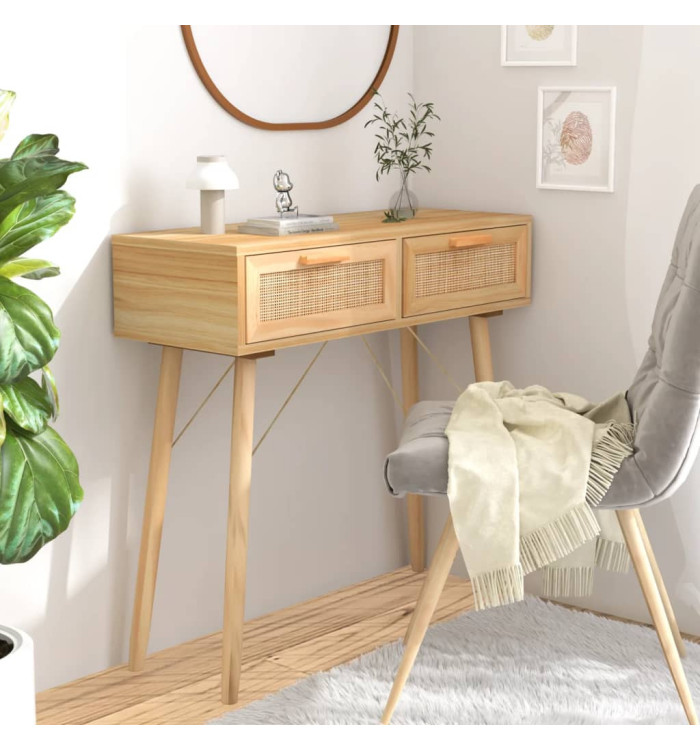 Table console Marron 80x30x75 cm Bois massif pin /rotin naturel | Mobilier & Déco