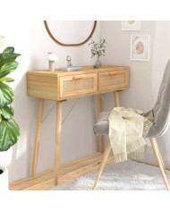 Table console Marron 80x30x75 cm Bois massif pin /rotin naturel | Mobilier & Déco