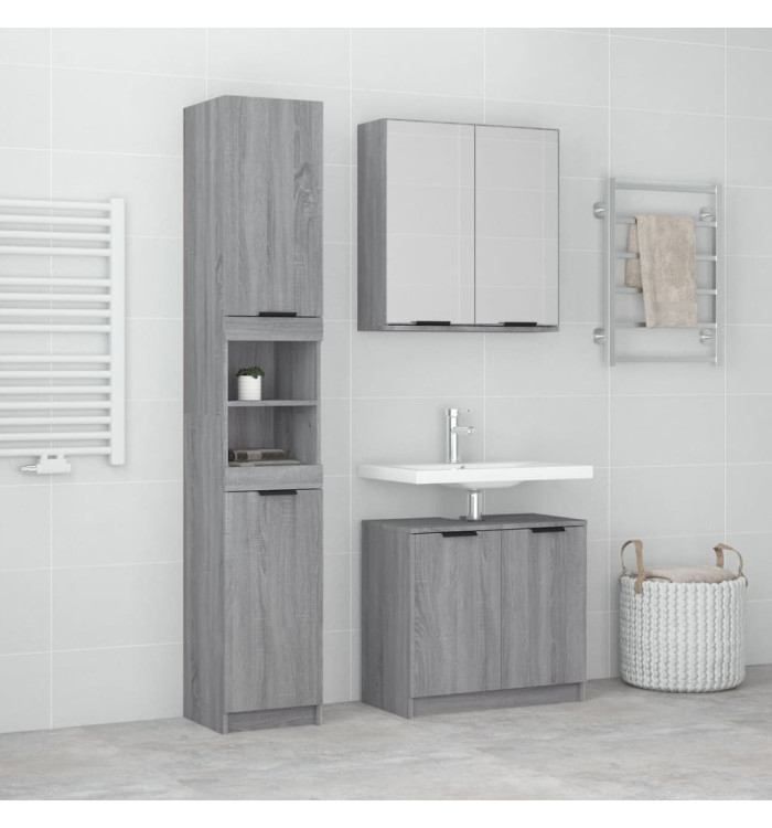 Ensemble d'armoires de salle de bain 3 pcs sonoma gris | Mobilier & Déco