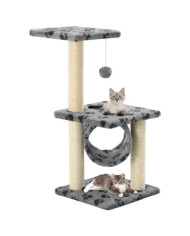Arbre à chat avec griffoirs en sisal 65 cm Gris Motif de pattes | Mobilier & Déco