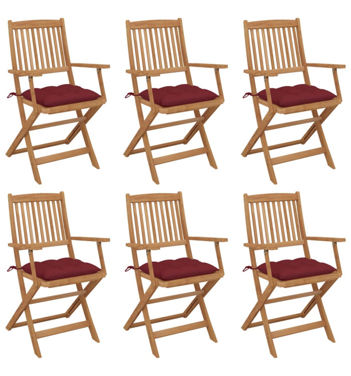 Chaises pliables de jardin lot de 6 avec coussins Bois d'acacia | Mobilier & Déco