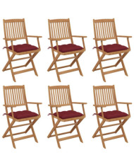 Chaises pliables de jardin lot de 6 avec coussins Bois d'acacia | Mobilier & Déco